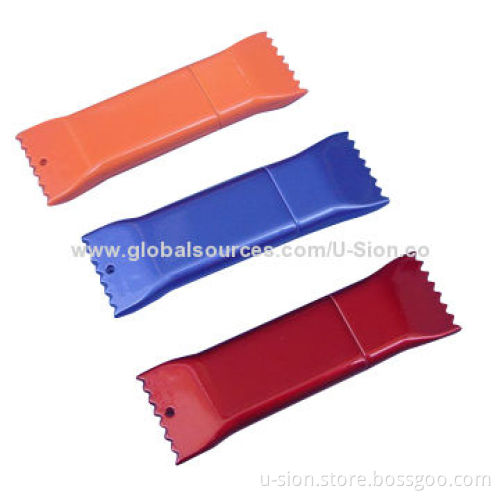 Plastic Promotional Candy-shaped USB Flash Drives, Customized Colors/Logos/Packing Ways Welcomed